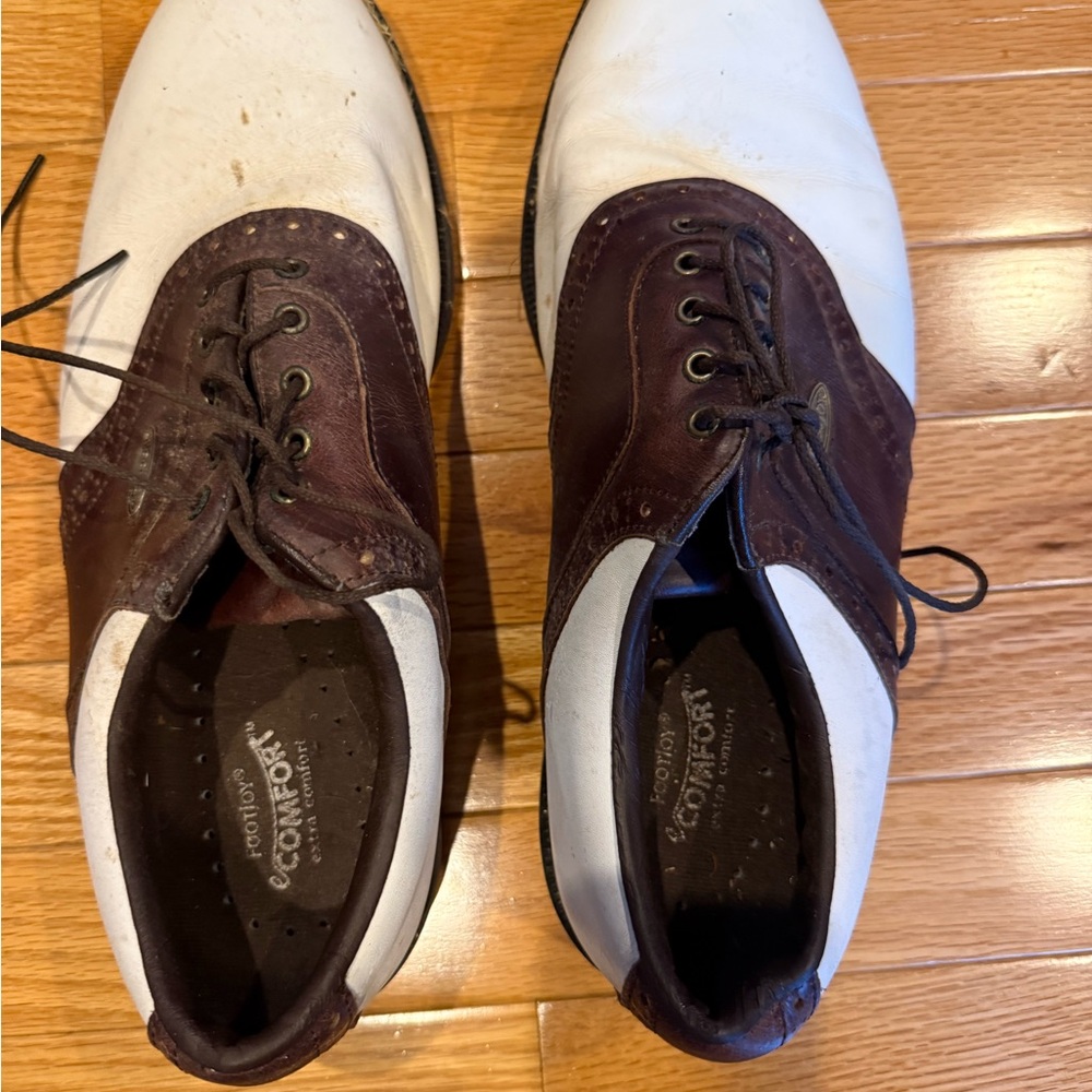 FootJoy Men's White and Brown Vintage Classic Golf Shoes